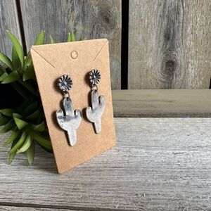 Silver Tone Cactus Dangle Earrings